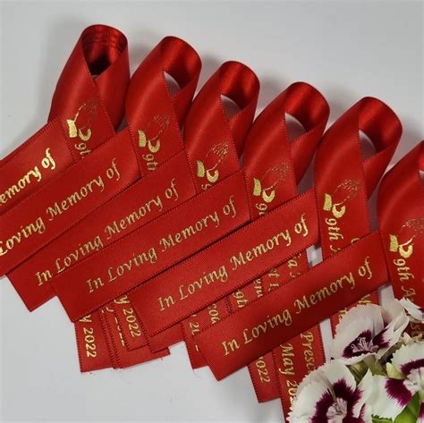 Ready To Wear Personalised Funeral Favor Pin. Satin Memorial Ribbon Bow