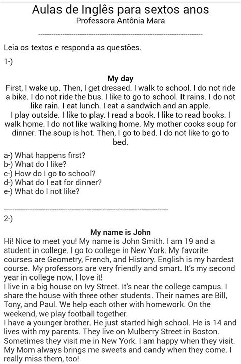 Interpretação De Texto Em Ingles 6 Ano - ANÉSIA INOVA: 6 Ano A, B, C - Inglês - Compreensão de texto
