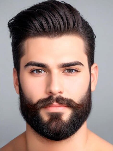 premium photo closeup  guy  beard  gray background