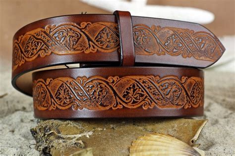 Floral Vine Embossed Leather Belt - Cellar Leather