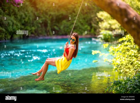 girl swinging  tree  res stock photography  images alamy