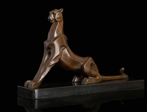 Art Deco Sculpture Jaguar Leopard Abstract Animal Bronze Statue Signed ...