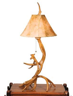 Rustic Hickory Table Antler Lamp with Shade #1945 - American Traditions ...