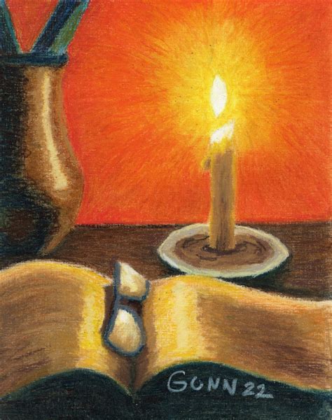 Candle still life in oil pastel - KM Gunn Art