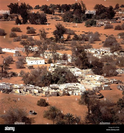 High angle view of village, Libyan Desert, Fezzan, Libya Stock Photo ...