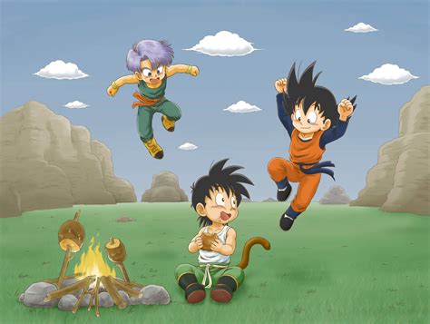 son gohan, trunks, and son goten (dragon ball and 1 more) drawn by