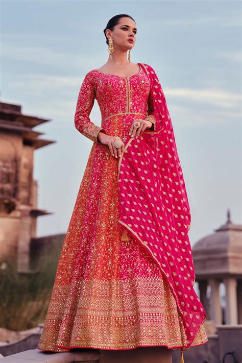 Shop Pink Redish Floor Full Length Anarkali Gown Online Shopping for
