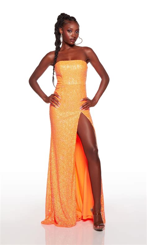 Strapless Orange Prom Dress