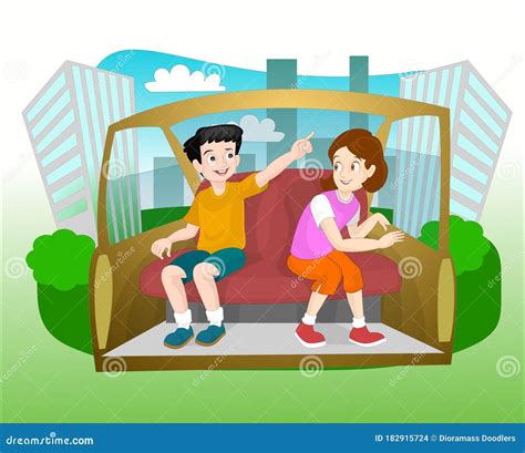 Happy Kids, Picnicking, Sightseeing,city View. Stock Photo ...