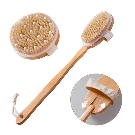 Dry Brushing Body Brush Set of 2, Natural Bristle Dry Skin Exfoliating ...