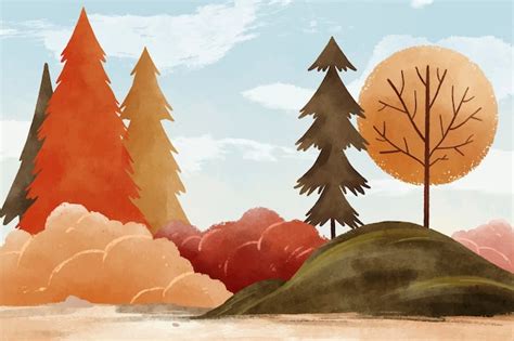 Free Vector | Watercolor autumn landscape