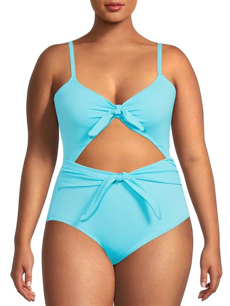 No Boundaries Women's Plus One-Piece Swimsuit with Belt and Ring