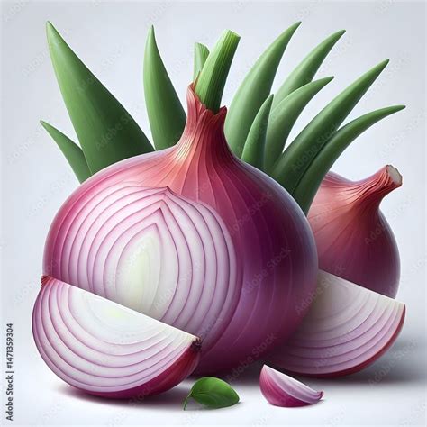 onion  onion slices  leafs  white background stock illustration
