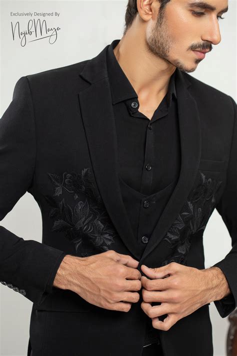 Black Coat Pent With Front Sequence Embroidery For Men's – Najib Maya