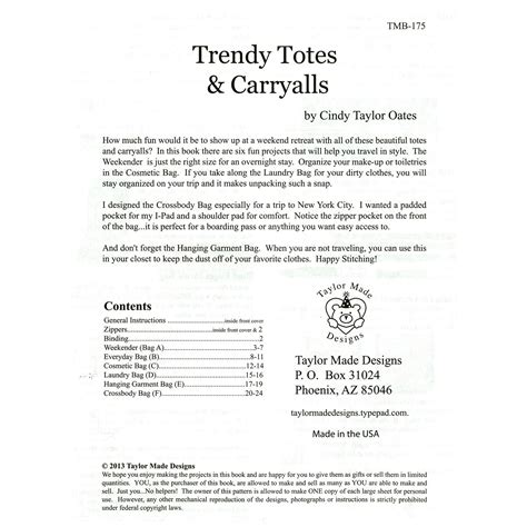 Trendy Totes & Carryalls by Cindy Taylor Oates TMB175 - OzQuilts