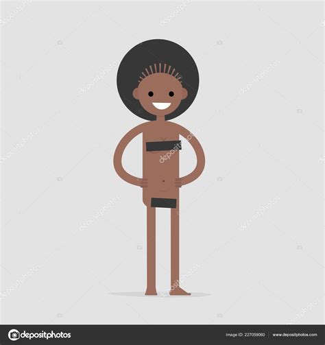 Young Naked Black Woman Covered Black Rectangles Censorship Flat