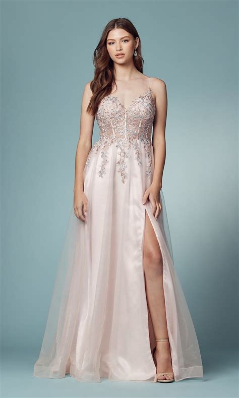 blush pink embroidered bodice prom ball gown promgirl