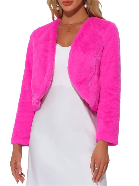 DARING DIVA Women's Faux Fur Cropped Open Front Jacket Bolero Coat XS