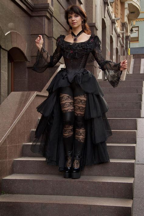 Black Gothic Wedding Dress, Ruffle Skirt, Tight Lacing Corset, Vampire