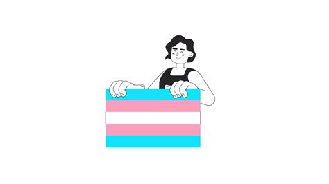 Latino transgender woman holding trans flag bw 2D character animation