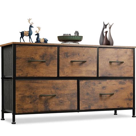 COMHOMA 5-Drawer Fabric Dresser, Brown - Tall Versatile Bedroom ...