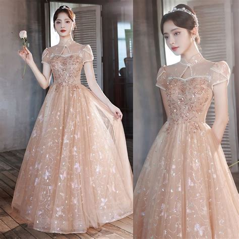 Champagne Evening Dress Champagne Women's New Long Style Elegant ...