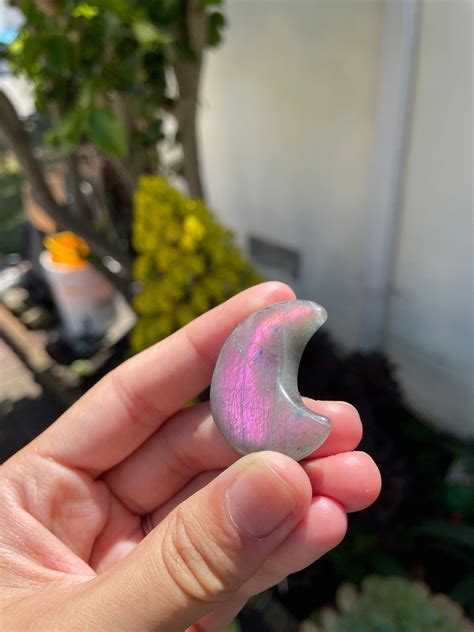 RARE Sunset Labradorite Moon Mini, Small Moon Hand Carved Crystal