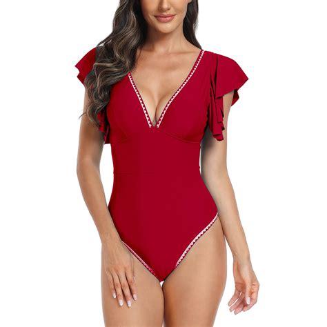 Tponi Athletic Swimsuits For Women One-Piece Red Bikini Clear L
