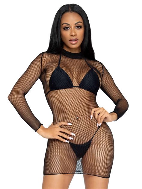 Black Long Sleeved Fishnet Dress – Hurly-Burly