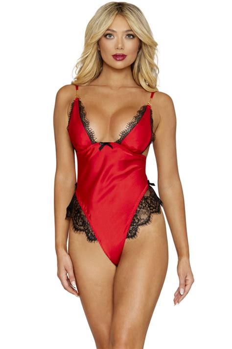 flaming red satin charmeuse lingerie teddy spicy lingerie
