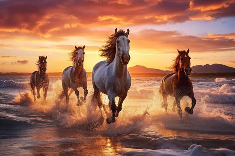 Sunset Serenade - Wild Horses Running on the Beach | Justin Kelefas ...