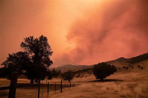 Premium AI Image | Climate change brings droughts and wildfires with the sky burning red