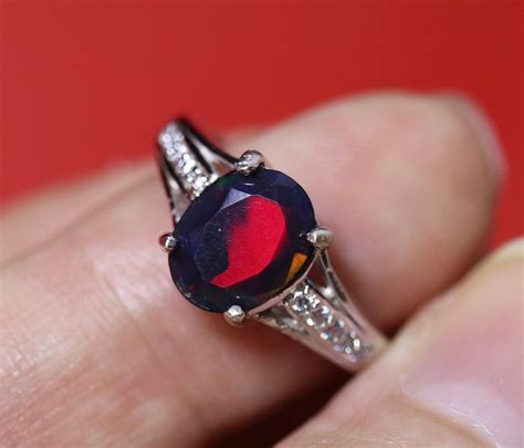 Black Fire Opal Ring Opal Engagement Ring Red Fire Black - Etsy