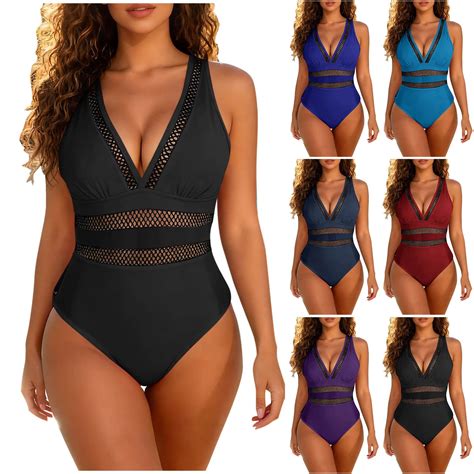 AHTJRT One Piece Bathing Suit for Women Backless Hollow Deep V Neck