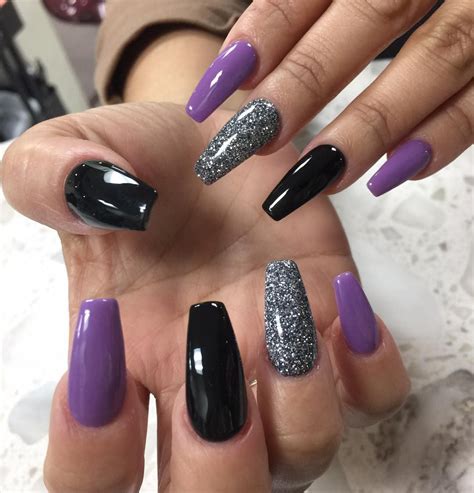 Black And Purple Acrylic Nails Ideas - Goimages Mega