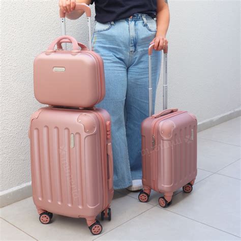 Malas E Frasqueiras - Kit 2 Malas de Viagem com Rodinhas e Frasqueira Family Rose Gold - MIMERIA