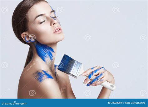 beautiful nude girl  body art stock image image  head artist