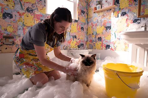 gambar wanita berjongkok  bak mandi  memandikan kucing terbaik