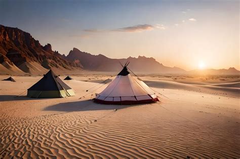 Premium AI Image | camping on the sand dunes at sunset