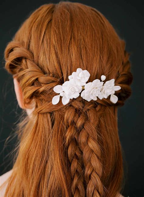 rose comb triple clay rose bridal hair comb style