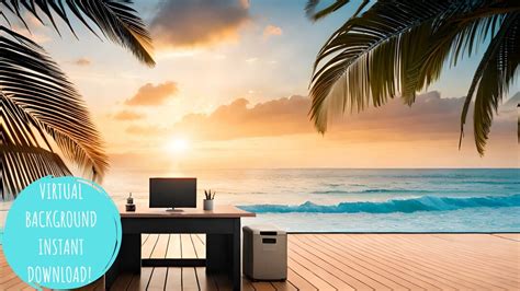 Tropical Office Zoom Background, Beach Office Background, Tropical ...