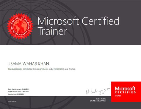 Usama Wahab Khan: Renewed Microsoft Certified Trainer (MCT)