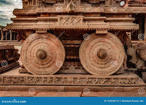 hampi stone chariot famous   indian rupee note stock photography