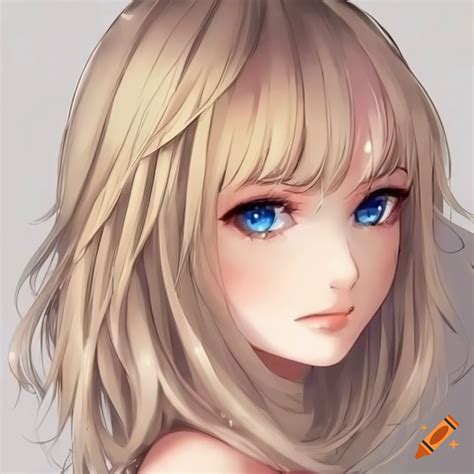 Adorable anime girl with mid length wavy blonde hair and blue eyes on ...