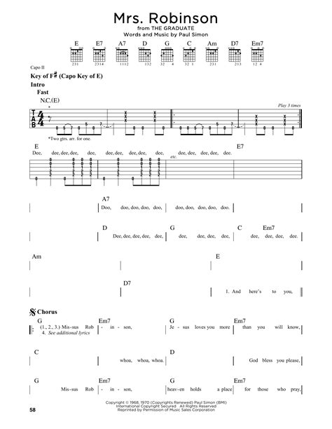 Mrs. Robinson by Simon & Garfunkel - Guitar Lead Sheet - Guitar Instructor