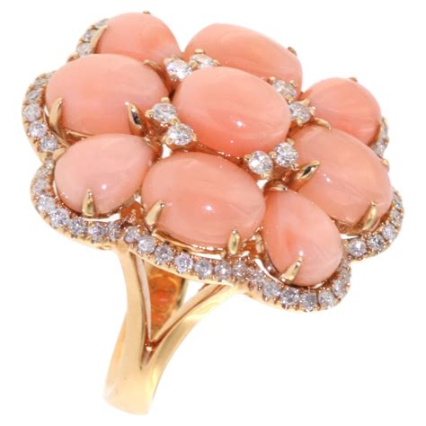 Angel Skin Coral and Diamond Ring For Sale at 1stDibs