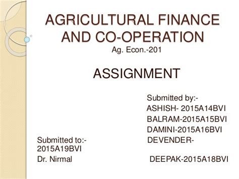 agricultural finance   operation