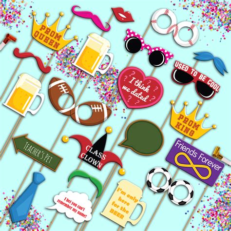 Class Reunion Photo Booth Props 20pcs Assembled – BirthdayGalore.com