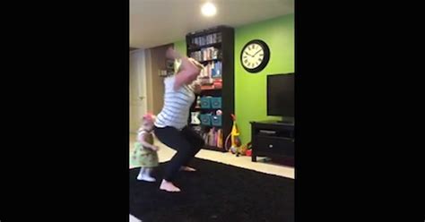 Mom's 'booty bump' dance moves knock down kid