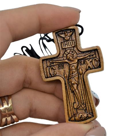 Necklace Wooden Cross Orthodox carved from wood Christian | Etsy